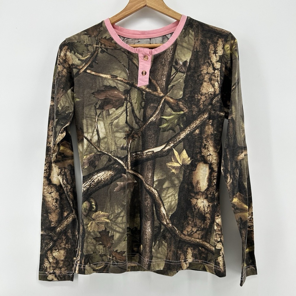 Master Sportsman Camo Henley Womens Medium Long Sleeve Shirt Hunting